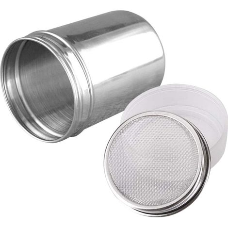Puderzuckerstreuer mit Deckel – Feinmaschiger Edelstahlstreuer für Zimt, Puderzuckerpulver, Kakaomehl, Schokolade und Kaffee. Geeignet für Kaffee, Cappuccino und Latte Macchiato.