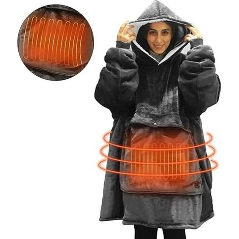Couverture chauffante portable à capuche, couverture chauffante USB, grande poche, 3 niveaux de chaleur, arrêt automatique (1/5)