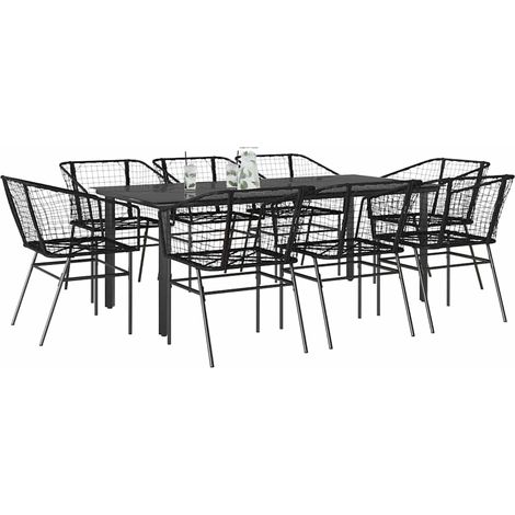 9 Piece Garden Dining Set Black Poly Rattan Glass vidaXL (1/5)