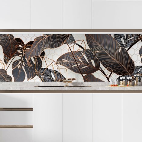Crédence adhésive cuisine - Feuilles tropicales - 60x240 cm - Adhésif MAT (1/5)