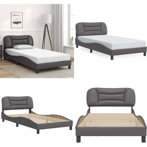 Bettgestell mit Kopfteil Grau 100x200 cm Kunstleder - Bettsystem - Schlafzimmermöbel - Doppelbett - Boxspringbetten - Lattenrost - Home & Living (1/5)