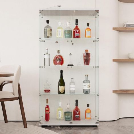 Standvitrine Weiß 164x80cm mit 4 Böden, ESG-Glas, Doppeltür (1/5)