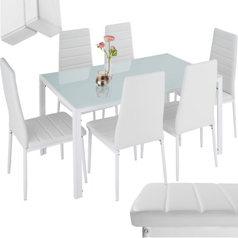 Lot table et chaises de salle à manger 7 pièces acier blanc (1/5)