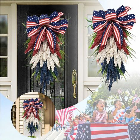 Guirlande Patriote - Couronne Décorative en Tissu pour Porte d'Entrée - Fête de l'Indépendance États-Unis - 1 Pièce (1/5)