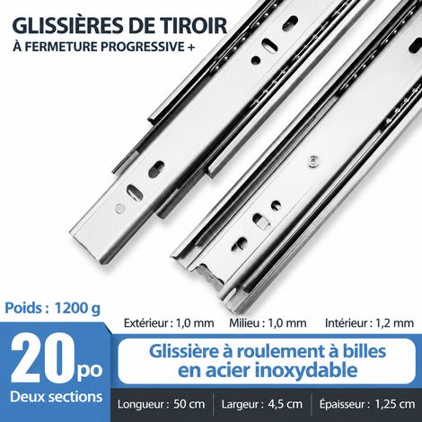 Coulisses de tiroir télescopiques 3 sections en acier inoxydable extra-épais 50 cm acier inoxydable 20 50cm 50 × 1 × 1 cm 1,07 kg – Livraison gratuite