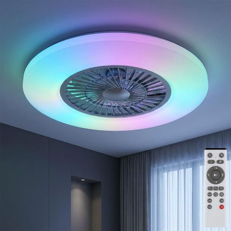 Deckenventilator mir Fernbedienung Deckenlampe dimmbar Sommer- Wintermodus Wohnzimmerlampe, RGB Farbwechsel, 40W 2600lm warmweiß-kaltweiß, DxH 59,5 x 15,4 cm