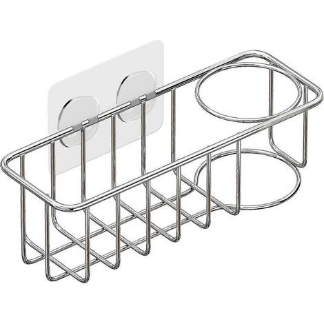 Porte-éponge adhésif + porte-brosse 3 en 1, support d'évier en acier inoxydable SUS304, antirouille et étanche, sans perçage. (1/5)