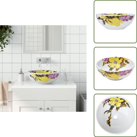Vasque à poser multicolore rond Φ41x14 cm céramique - Lavabo Design - Lavabo Céramique - Lavabo Suspendu - Évier Salle De Bain - Meuble Salle De Bain
