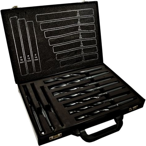 Maletín de 10 brocas helicoidales de 14 a 23 mm, perforador de hierro
