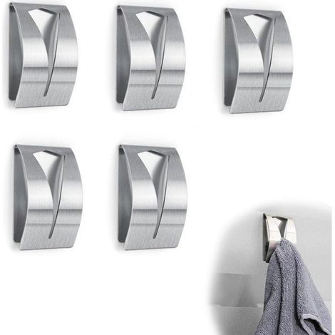 Crochet Porte-Serviettes - Acier Inoxydable - Auto-Adhésif Sans Perçage - Pour Cuisine Salle De Bain - Lot De 5 (1/5)
