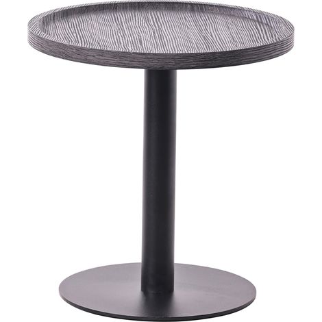 Table d'appoint moderne plateau rond en bois gris Ø40cm design avec pied central en métal noir 100009154