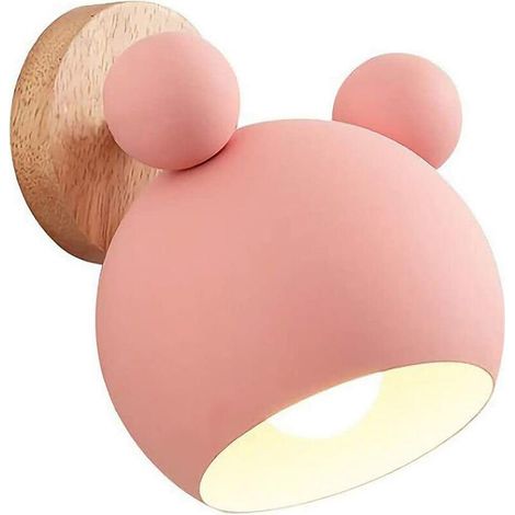 Applique murale créative pour chambre d'enfant (rose), tête de souris simple et expressive, lampe de chevet chaleureuse en forme de bûche de dessin animé pour chambre d'enfant (1/5)