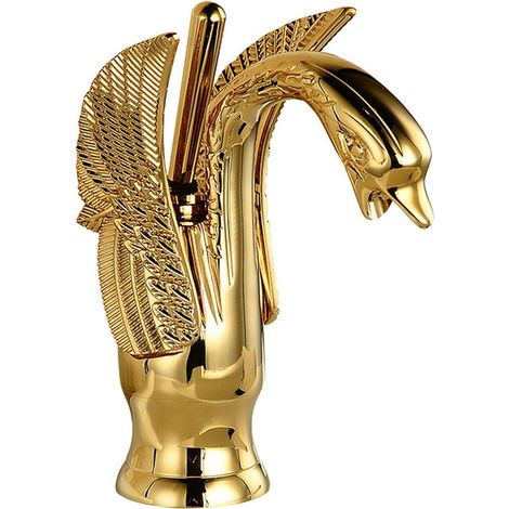 Robinet de lavabo en laiton antique, robinet d'évier de cuisine, mitigeur de lavabo à poignéero, robinet d'eau chaude et à eau froideo, Or court (1/5)