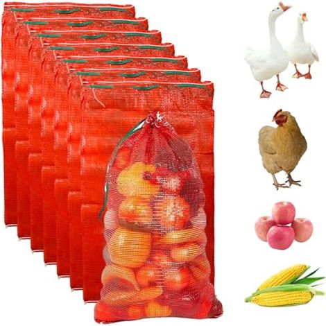 Sacchetto per cipolle fresche, 8 sacchetti in rete da 20x32 pollici, sacchetto traspirante per la conservazione delle cipolle con coulisse, sacchetti riutilizzabili per verdure, patate, agrumi, gamber (1/5)
