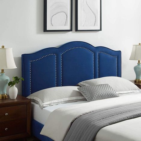 Makis Blue Plush Single 26 inch Strutted Headboard (1/2)