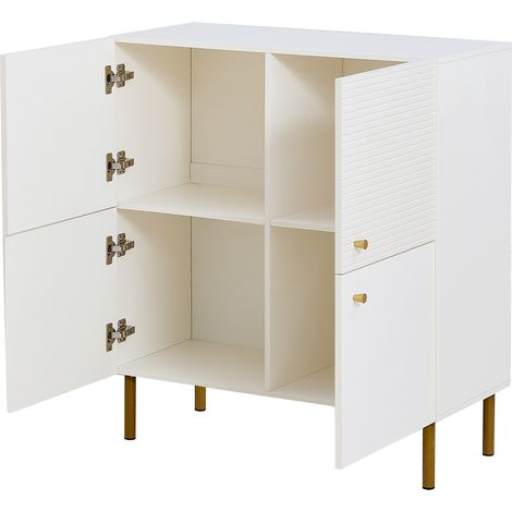 Buffet moderne blanc en MDF avec poignées en alliage de zinc et pieds en acier – meuble de rangement élégant pour salon, chambre et entrée (1/5)