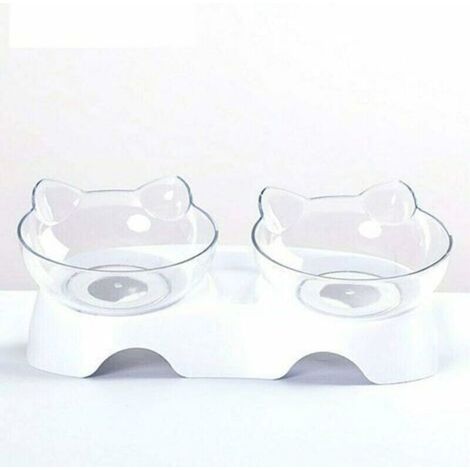 Double Bols pour Chat, Bol orthopédique pour Animaux Anti-vomissements, Bol pour Chien Kitty’s Food Water Bowl, Plat incliné pour Chat protège la Colonne vertébrale, Bol incliné à 15 ° (1/5)