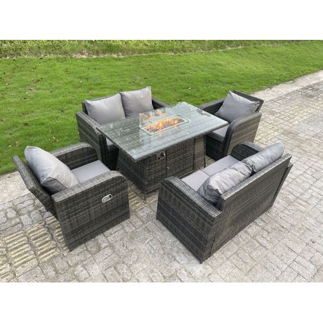 Fimous Rattan Outdoor Gartenmöbel Gas Feuerstelle Esstisch Sets Gartensofa Sitzgruppe Verstellbare Liegestühle Love Sofa Sets 6 Sitzer (1/4)