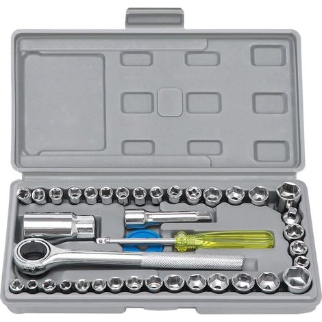 Lot de 40 clés à cliquet 1/4" et 3/8" avec clé barre d'extension, ensemble d'outils mécanicien pour bricolage, réparation voiture - (1/5)