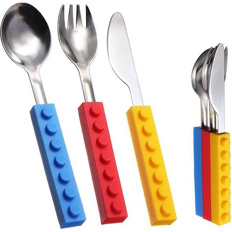 Ensemble de cuillère à blocs d'enfant, couverts pour enfants en toute sécurité en acier inoxydable en acier - 3 pièces (1/5)