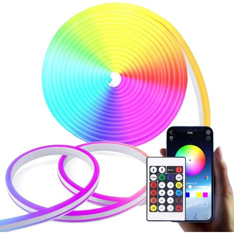 Ruban LED néon 5 m - Synchronisation musicale IP65 - Ruban LED RGB étanche avec télécommande/application - Décoration murale DIY pour chambre à coucher et intérieur [Classe énergétique G] (1/5)