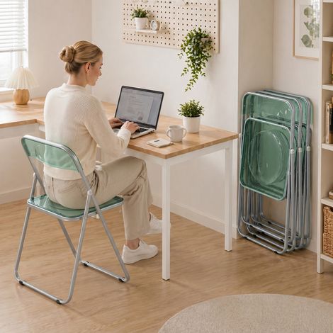 Lot de 4 chaises pliantes en acrylique transparent vert (1/4)