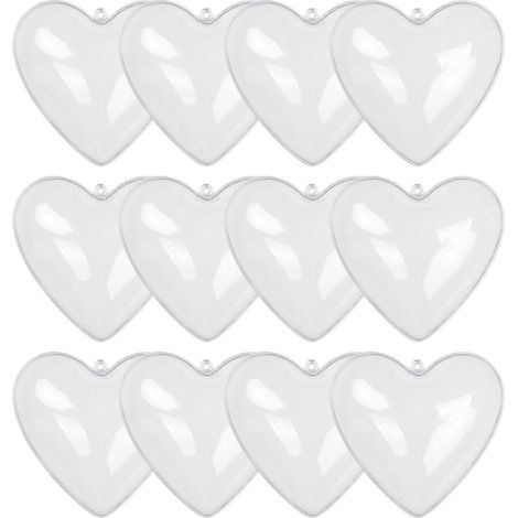 12pcs Boules Décoratives à Remplir en Plastique Forme Cœur Transparentes, Séparables, pour Décoration Suspendue Saint-Valentin et Fête de Mariage (1/5)