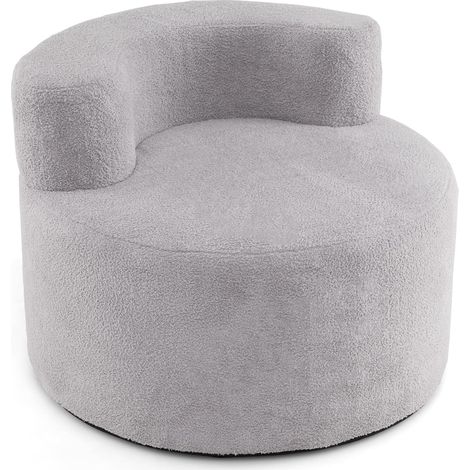 Costway – Canapé pouf rond en peluche Teddy – Dossier incurvé ergonomique – Base antidérapante – Confort optimal pour salon et chambre (Gris) (1/5)