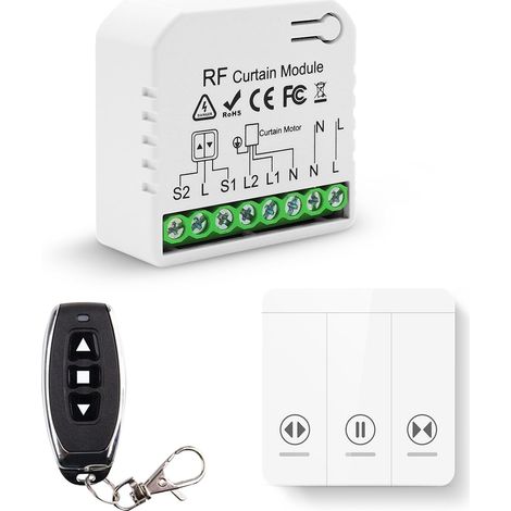 1 Module Volet Roulant, Interrupteur Sans Fil RF 220V, 2 Télécommandes, Portée 100m, Pour Store Et Auvent