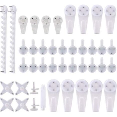 (Blanc)Accroche Tableau - 42pcs - Blanc - Plastique - Fixation Murale Sans Percer (1/4)