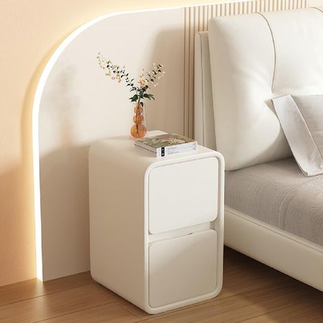 Nachttisch Weiß 30 cm Breit, Nachtschrank mit 2 Schubladen, Beistelltisch Nacht-Kommode Hochglanz für Boxspringbett Ablagetisch Schlafzimmer Wohnzimmer (1/5)