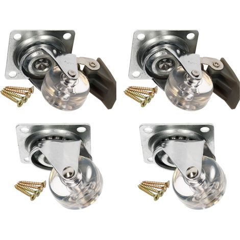 KOTARBAU Lot de 4 roulettes (2 avec frein) Transparent Ø 35 mm Pour tous les types de sols Roulettes pivotantes en caoutchouc Roulettes de transport Pour Sofar/Curseur (1/5)