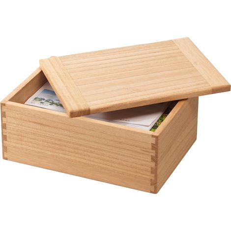 Boîte de rangement en bois, coffret avec couvercle, naturel Livrée montée, assemblage à tenon et mortaise, huile végétale, extérieur 28 × 20 × 12 cm, intérieur env. 26 × 17,7 × 9,8 cm. (1/5)