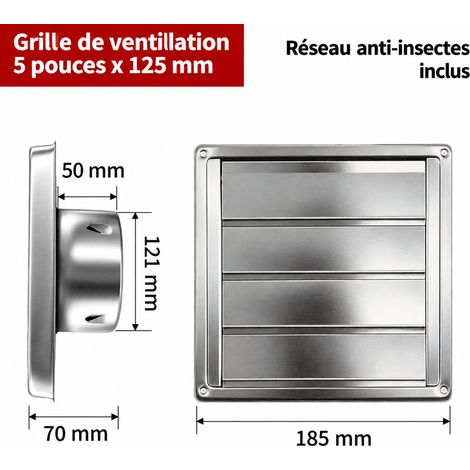 Grille d'aération murale inox 304 sans grille anti-insectes 125mm 5 pouces double persienne 19 × 19 × 9 cm – Livraison gratuite (1/5)