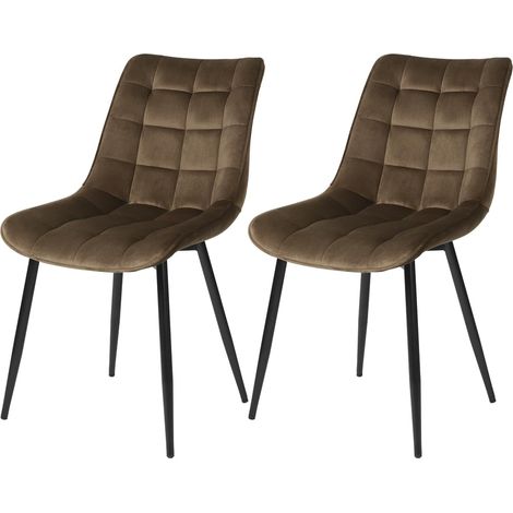 Lot de 2 Chaises de Salle à Manger WOLTU, Chaise de cuisine scandinaves en velours, Pieds en métal, Brun (1/5)