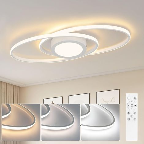 GBLY Plafonnier LED Plat Salon - 48W Dimmable Luminaire de Plafond Chambre avec Télécommande 3000K-6500K Design Moderne pour Chambre d’Enfant Cuisine Couloir Balcon ,Blanc (1/5)