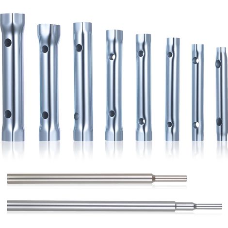 8 Pièces - Clé Tubulaire - Clé à Pipe - Double Tête Hexagonale - Pour Robinet et Mécanique - Acier Allié - Argent - 6-22 mm