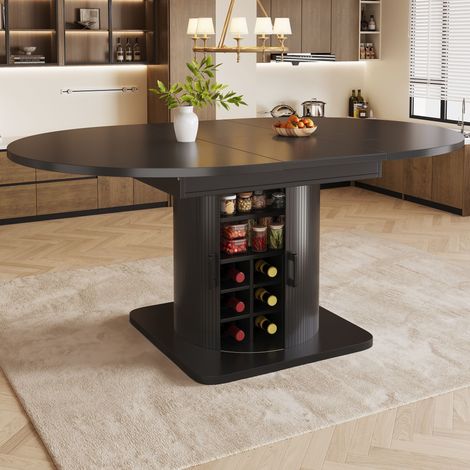 Table de salle à manger extensible avec rangement, table multifonctionnelle avec étagères amovibles, table de cuisine gain de place pour petites pièces et salles à manger, plateau en MDF, noir (1/5)