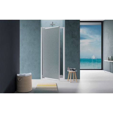 Nicchia doccia 90 cm ad anta battente pivot con profili in alluminio bianco finitura  pannelli stampato - America