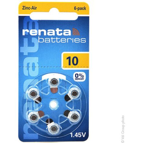 .6 piles bouton ZA10 jaune zinc-air 1,4V 100 mAh Renata..4610 568 426.
