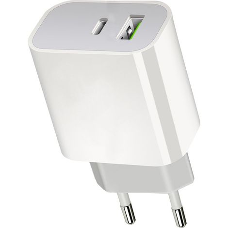 Cargador rápido USB-C de 20 W con 2 puertos USB-C y USB-A, enchufe de pared tipo C, adaptador de corriente portátil para iPhone 15/15 Pro/15 Pro Max/15 Plus/14/13/12/11/SE/X/XS/XR, Samsung y más.