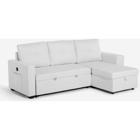 Sofá cama 3 plazas con chaise longue USB-C librería Civis - Blanco (1/5)