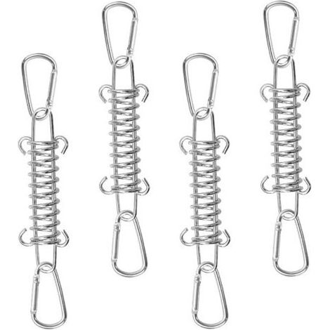 4 Pcs Boucle de Corde de Ressort de Tente Tendeur Voile Ombrage en Acier Inoxydable Ressort Voile D'ombrage Tendeur Ressort Boucles à Ressort avec 8 Mousquetons pour Tentes Auvents Campin (1/5)