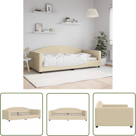 The Living Store Lit de repos crème 100x200 cm tissu - Lit Deux Places - Canapé Convertible - Lit Invité - Mobilier Salle Séjour - Meuble Chambre (1/5)
