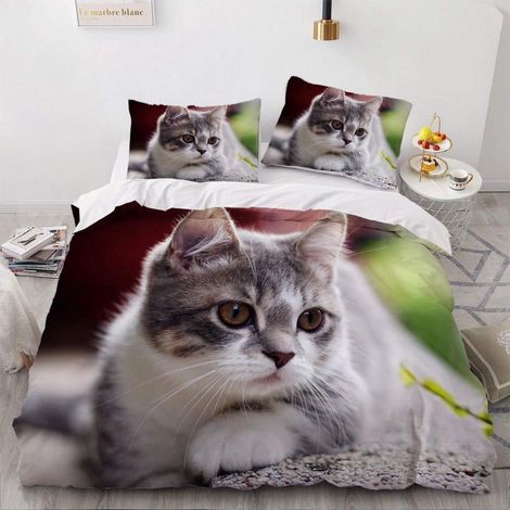 Bettwäsche 135x200 cm mit Katzenmotiv, 3D-Druck, Mikrofaser, 2-teilig, Reißverschluss