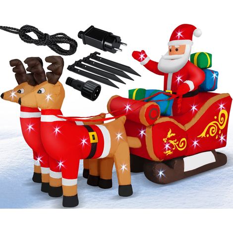 KESSER® Père Noël gonflable avec traîneau XXL Saint-Nicolas Rennes Noël Santa Claus Deko LED Illuminé avec matériel de fixation XL (1/5)