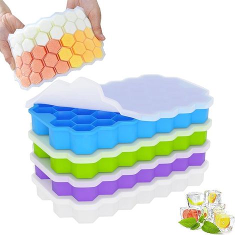 Silikon-Eisform – 37 Würfel pro Form – Auslaufsicherer Deckel – Stapelbar – 4er-Set (1/5)