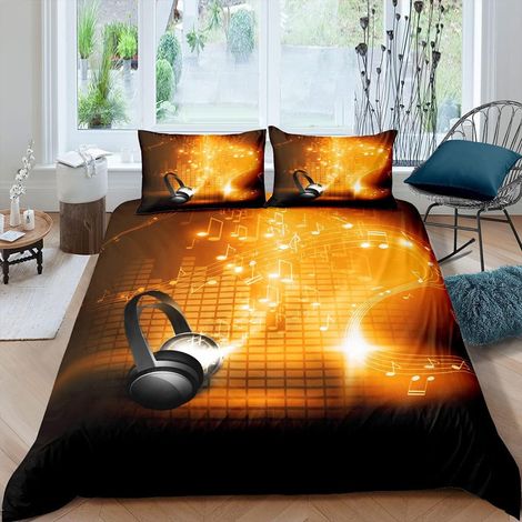 Casque Musique Housse de Couette 3D Stéréo Ensembles Musique de Housse de Couette Note de Clef Personnel Parure de Lit 200x200cm Mélodie Musique Ultra Doux Décor de Chambre Fermeture Éclair - 200x200c (1/5)