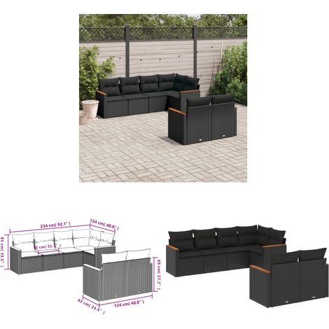 7-tlg. Garten-Sofagarnitur mit Kissen Schwarz Poly Rattan - Gartenmöbel - Outdoor Möbel - Rattan Sofa - Lounge Set - Esszimmergarnitur - Home & Living (1/3)