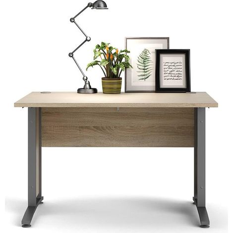 Bureau Multi-usages, Table pour Bureau, Porte PC, Plan de Travail, 120 x 80 h75 cm, Gris et chêne, Panneau aggloméré mélaminé (1/5)